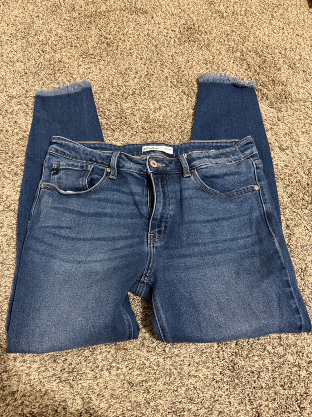 KanCan Dark Blue Cropped Frayed-Hem Skinny Jeans